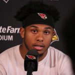 Arizona Cardinals WR Rondale Moore speaks with the media following OTAs on Wednesday, June 1, 2022, in Tempe. (Tyler Drake/Arizona Sports)