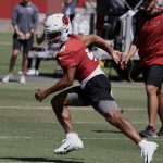 Arizona Cardinals WR Rondale Moore runs through drills during minicamp on Wednesday, June 15, 2022, in Tempe. (Tyler Drake/Arizona Sports)