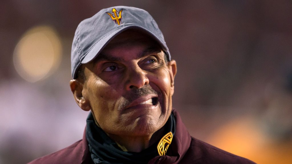 Head coach Herm Edwards of the Arizona State Sun Devils reacts after the loss to the Utah Utes at R...