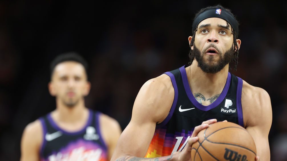 JaVale McGee #00 of the Phoenix Suns takes a free-throw shot during the second half of Game Two of ...