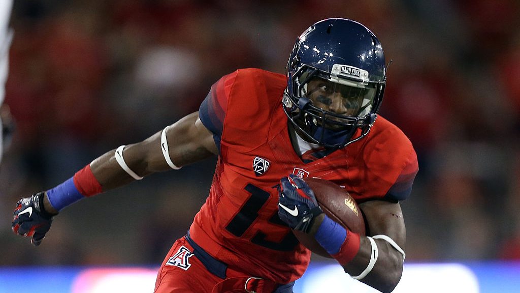 Arizona Wildcats wide receiver Davonte' Neal #19 runs upfield during the first half of the Pac-12 c...