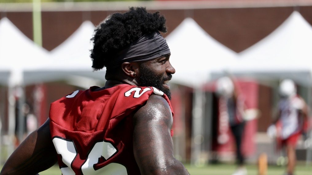Arizona Cardinals RB Eno Benjamin smiles during minicamp on Tuesday, June 14, 2022, in Tempe. (Tyle...