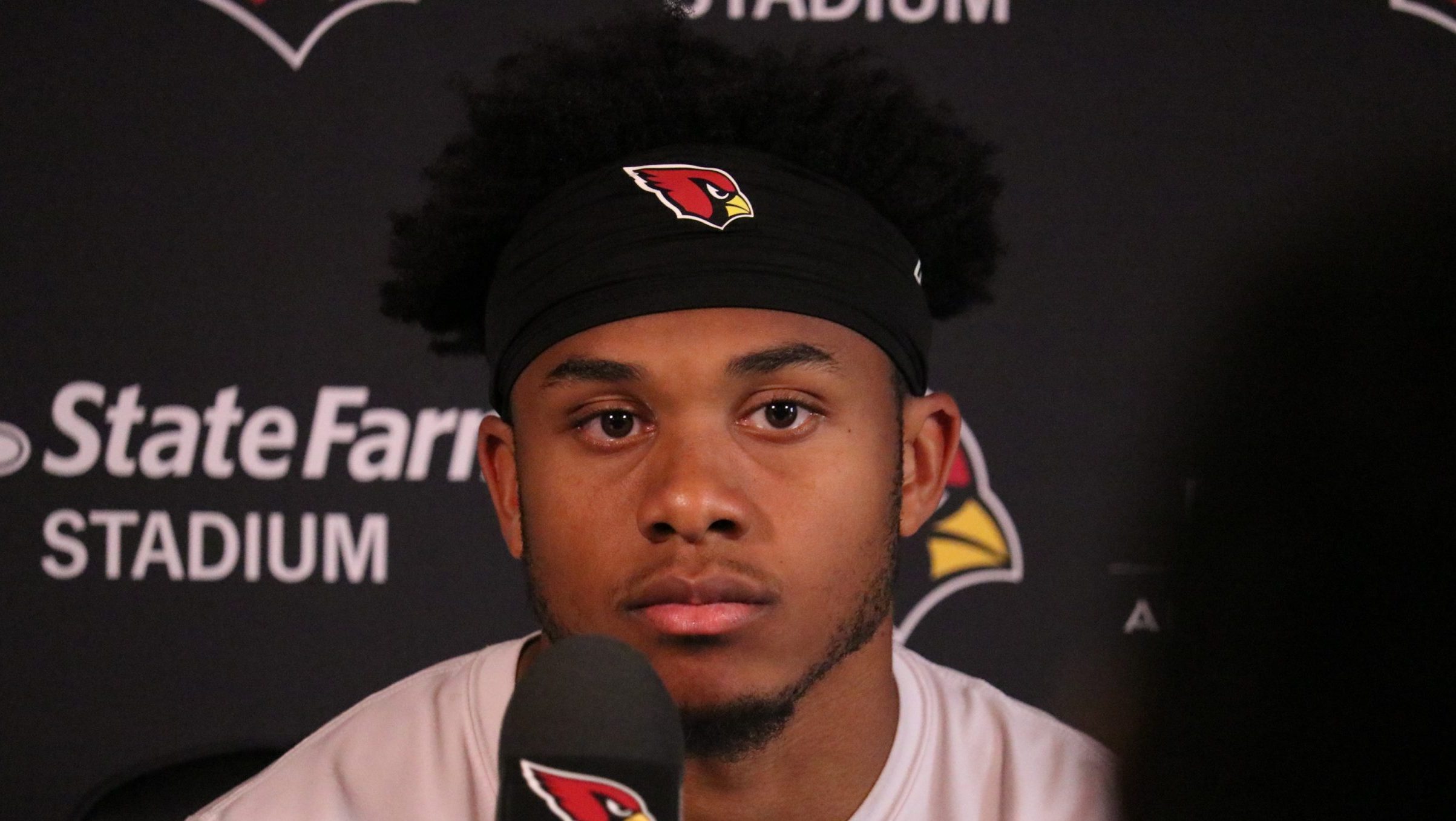 Arizona Cardinals WR Rondale Moore speaks with the media after OTAs on Wednesday, June 1, 2022, in ...