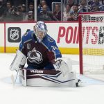 Colorado Avalanche goaltender Darcy Kuemper (35) gives up a goal to the Tampa Bay Lightning during the second period of Game 1 of the NHL hockey Stanley Cup Final on Wednesday, June 15, 2022, in Denver. (AP Photo/John Locher)