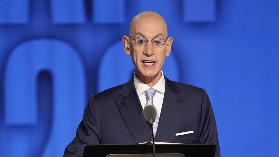 NBA Commissioner Adam Silver speaks at the start of the the NBA basketball draft, Thursday, June 23...