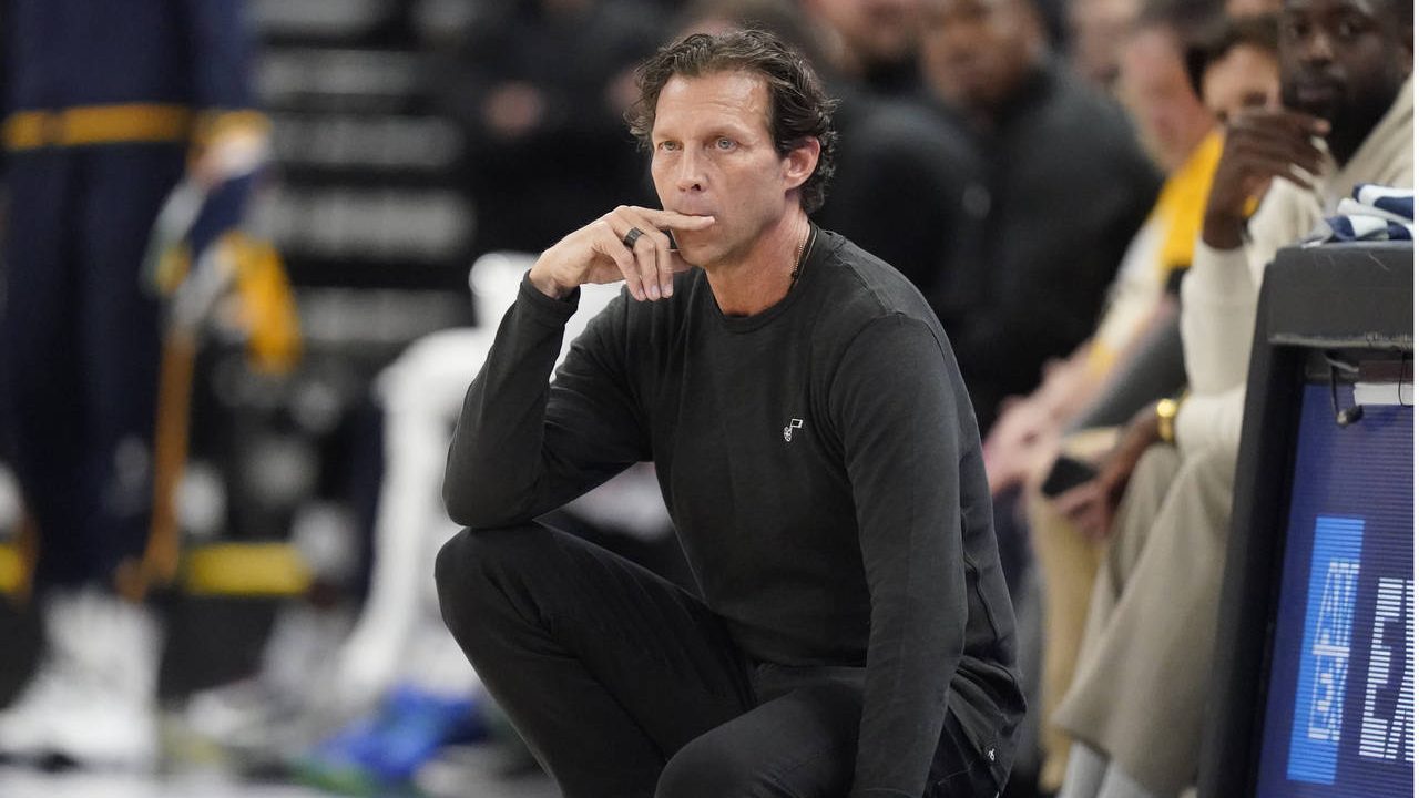 FILE - Utah Jazz head coach Quin Snyder looks on in the first half of Game 4 of an NBA basketball f...