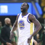 Golden State Warriors forward Draymond Green celebrates after scoring against the Boston Celtics during the first half of Game 5 of basketball's NBA Finals in San Francisco, Monday, June 13, 2022. (AP Photo/Jed Jacobsohn)
