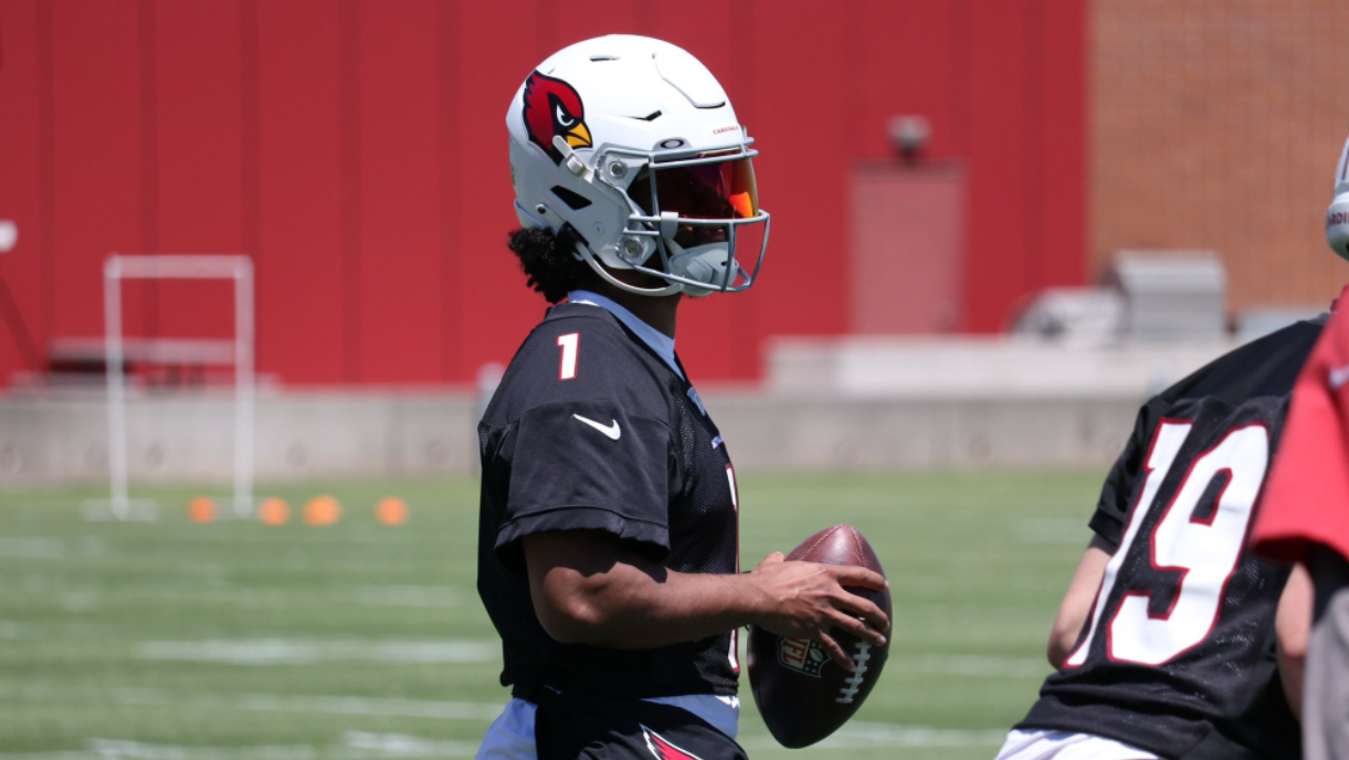Kyler Murray going through drills on June 1, 2022, after reporting for OTAs amid a contract dispute...