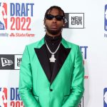 NEW YORK, NEW YORK - JUNE 23: Tari Eason poses for photos on the red carpet during the 2022 NBA Draft at Barclays Center on June 23, 2022 in New York City. (Photo by Arturo Holmes/Getty Images)