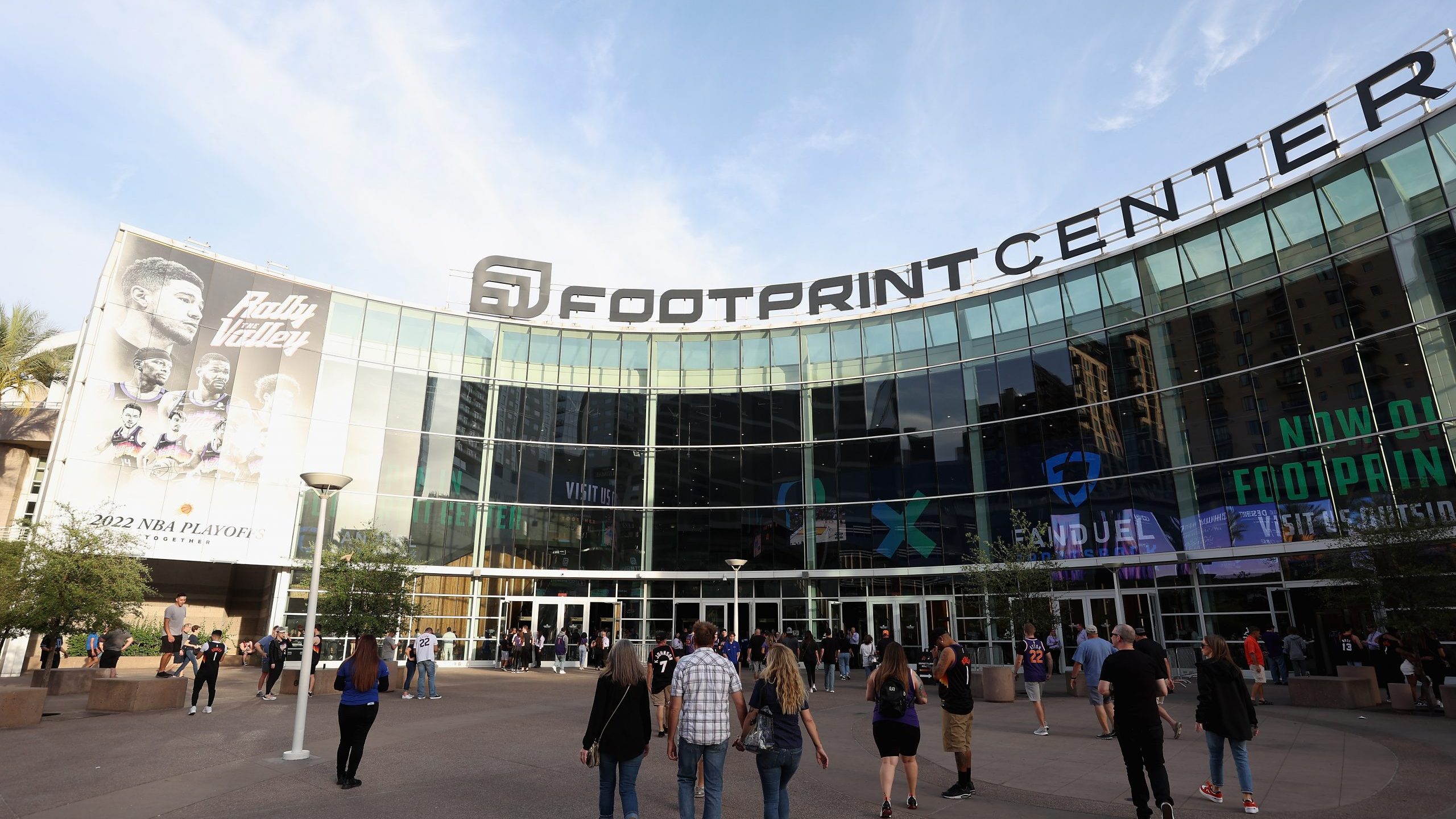 Fans arrive to Footprint Center before Game Five of the Western Conference First Round NBA Playoffs...