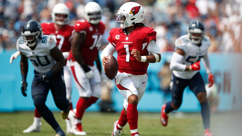 Kyler Murray #1 of the Arizona Cardinals runs with the ball during the second quarter against the T...
