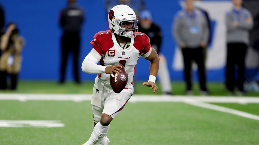 Kyler Murray #1 of the Arizona Cardinals looks to make a pass play against the Detroit Lions in the...