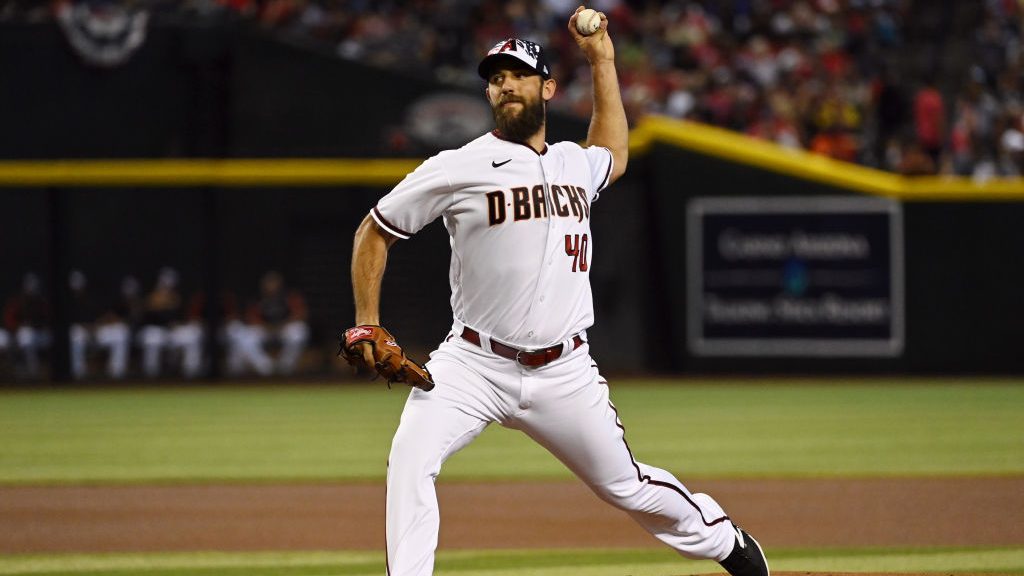 Madison Bumgarner #40 of the Arizona Diamondbacks pitches in the first inning against the San Franc...