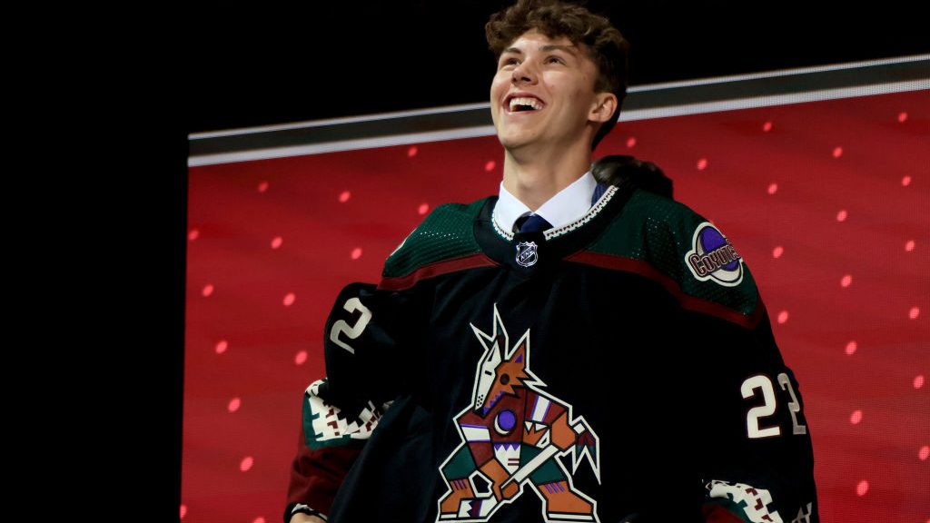 Maveric Lamoureux is drafted by the Arizona Coyotes during Round One of the 2022 Upper Deck NHL Dra...