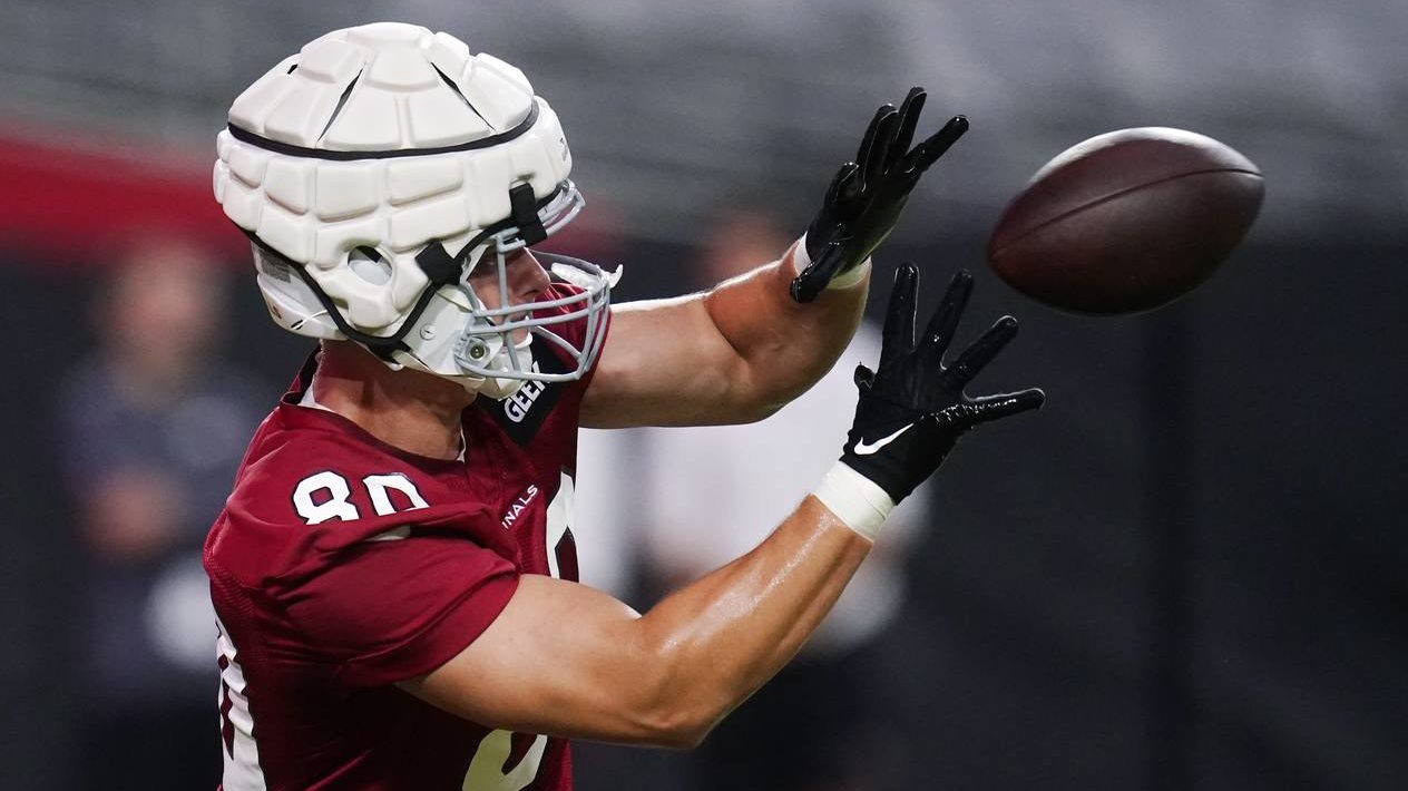 Arizona Cardinals tight end Bernhard Seikovits reaches out to catch a pass during the NFL football ...