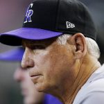 Colorado Rockies manager Bud Black watches during the first inning of the team's baseball game against the Arizona Diamondbacks on Thursday, July 7, 2022, in Phoenix. (AP Photo/Ross D. Franklin)