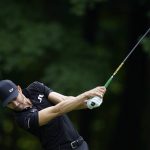 Camilo Villegas, of Colombia, hits off the sixth tee during the second round of the John Deere Classic golf tournament, Friday, July 1, 2022, at TPC Deere Run in Silvis, Ill. (AP Photo/Charlie Neibergall)