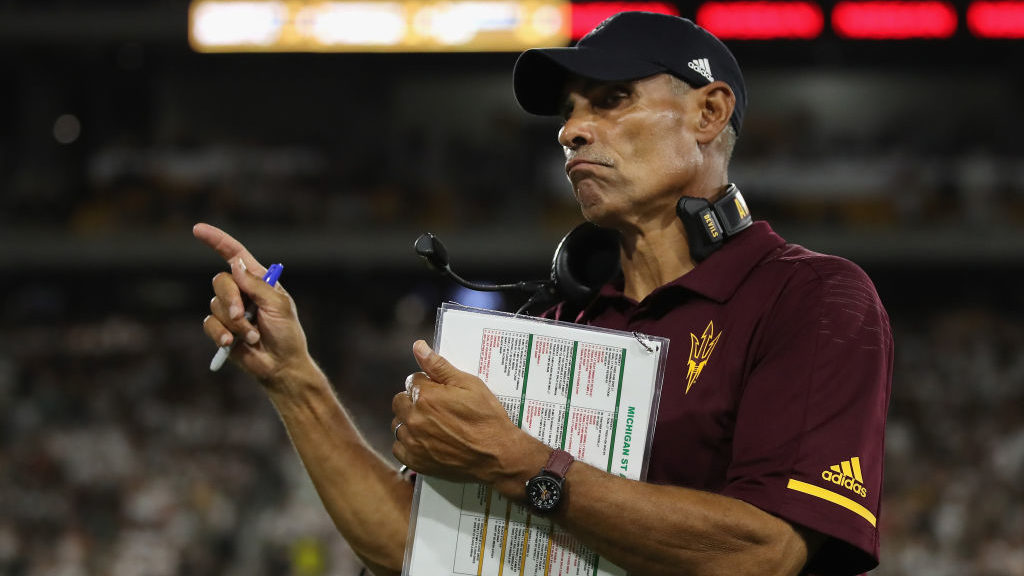 Head coach Herm Edwards of the Arizona State Sun Devils calls a time out during the second half of ...