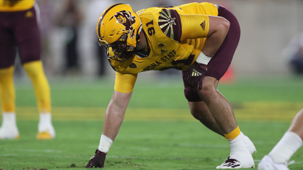 Arizona State defensive end #91 Michael Matus during a college football game between the Colorado B...