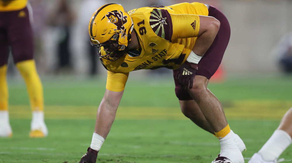 Arizona State defensive end #91 Michael Matus during a college football game between the Colorado B...