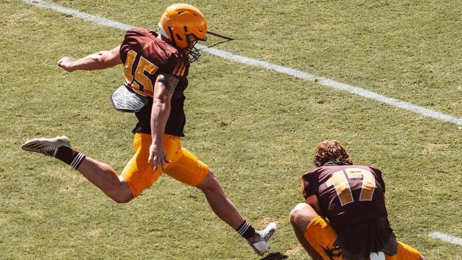 Arizona State Sun Devils kicker Jace Feely (#45) and punter Eddie Czaplicki (#17) during fall camp ...