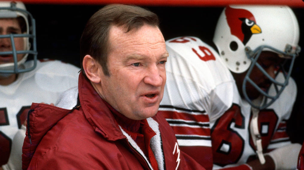 Head coach Don Coryell of the St. Louis Cardinals looks on prior to the start of an NFL football ga...