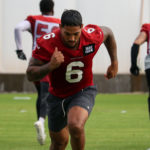 Arizona Cardinals RB James Conner warms up ahead of practice on Wednesday, Sept. 21, 2022, in Tempe. (Tyler Drake/Arizona Sports) 