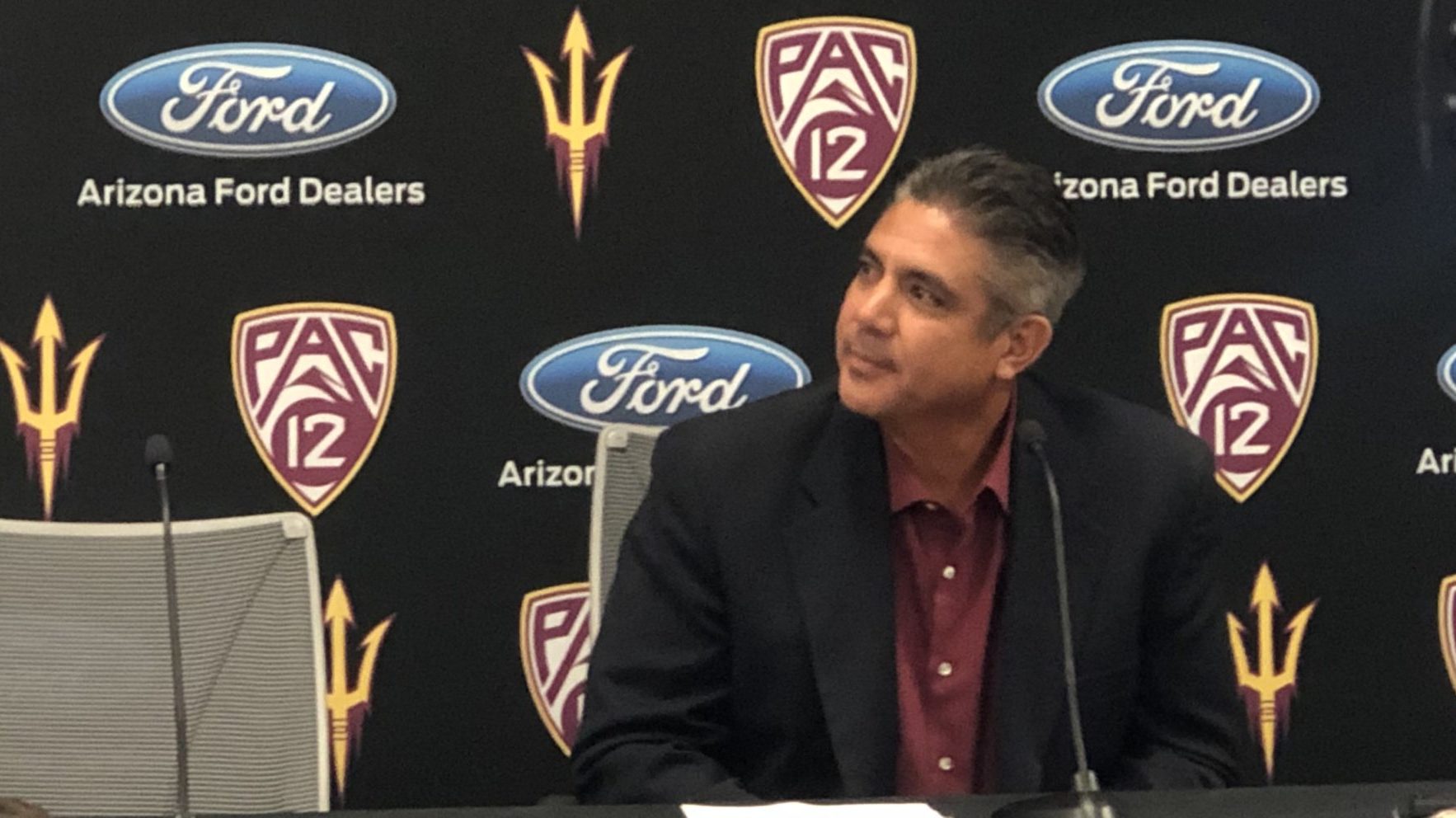 Arizona State football interim head coach Shaun Aguano during his introduction press conference in ...