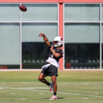 Arizona Cardinals QB Kyler Murray launches one during practice on Monday, Sept. 5, 2022, in Tempe. (Tyler Drake/Arizona Sports)