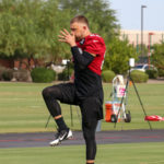 Arizona Cardinals TE Zach Ertz warms up ahead of practice on Friday, Sept. 9, 2022, in Tempe. (Tyler Drake/Arizona Sports)