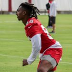 Arizona Cardinals WR Javon Wims warms up ahead of practice on Wednesday, Sept. 21, 2022, in Tempe. (Tyler Drake/Arizona Sports)