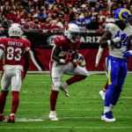 Arizona Cardinals running back Eno Benjamin gained 16 yards against the Los Angeles Rams in Week 3. (Jeremy Schnell/Arizona Sports)
