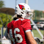 Arizona Cardinals LS Aaron Brewer warms up ahead of practice on Monday, Sept. 5, 2022, in Tempe. (Tyler Drake/Arizona Sports)