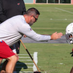 Arizona Cardinals DL coach Matt Burke works with the line during practice on Wednesday, Sept. 14, 2022, in Tempe. (Tyler Drake/Arizona Sports)