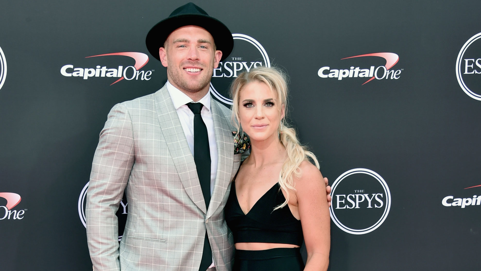 NFL player Zach Ertz (L) and soccer player Julie Ertz attend The 2018 ESPYS at Microsoft Theater on...