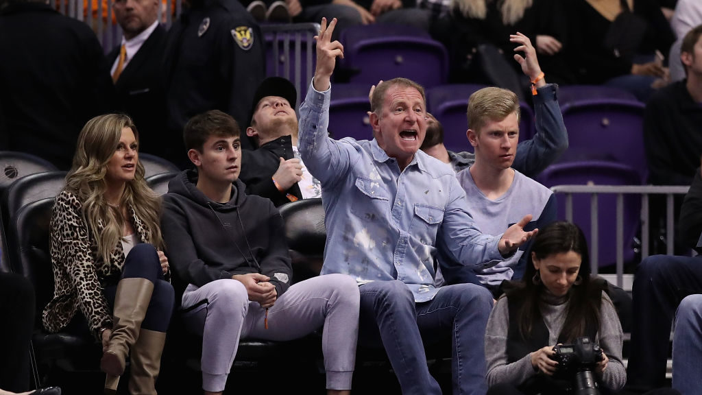 Owner Robert Sarver of the Phoenix Suns reacts during the second half the NBA game against the Sacr...