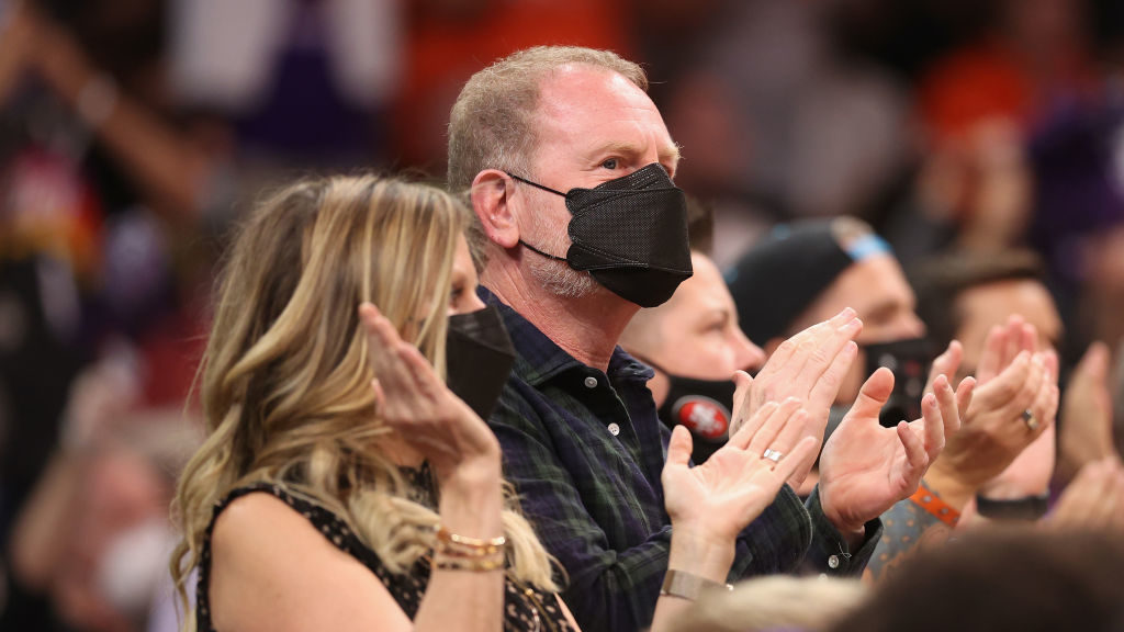 Phoenix Suns and Mercury owner Robert Sarver and wife Penny Sanders attend Game Two of the 2021 WNB...