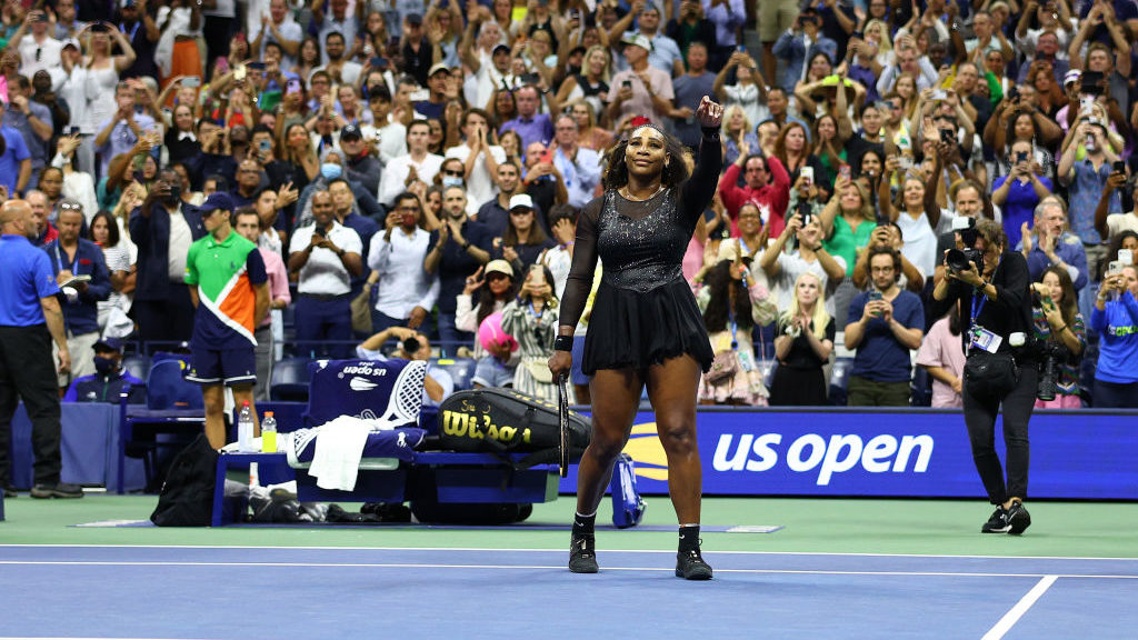 Serena Williams of the United States thanks the fans after being defeated by Ajla Tomlijanovic of A...