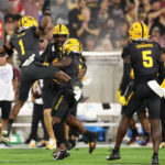 Defensive back Jordan Clark #1 of the Arizona State Sun Devils celebrates after an interception against the Utah Utes during the second half of the NCAAF game at Sun Devil Stadium on September 24, 2022 in Tempe, Arizona. (Photo by Christian Petersen/Getty Images)