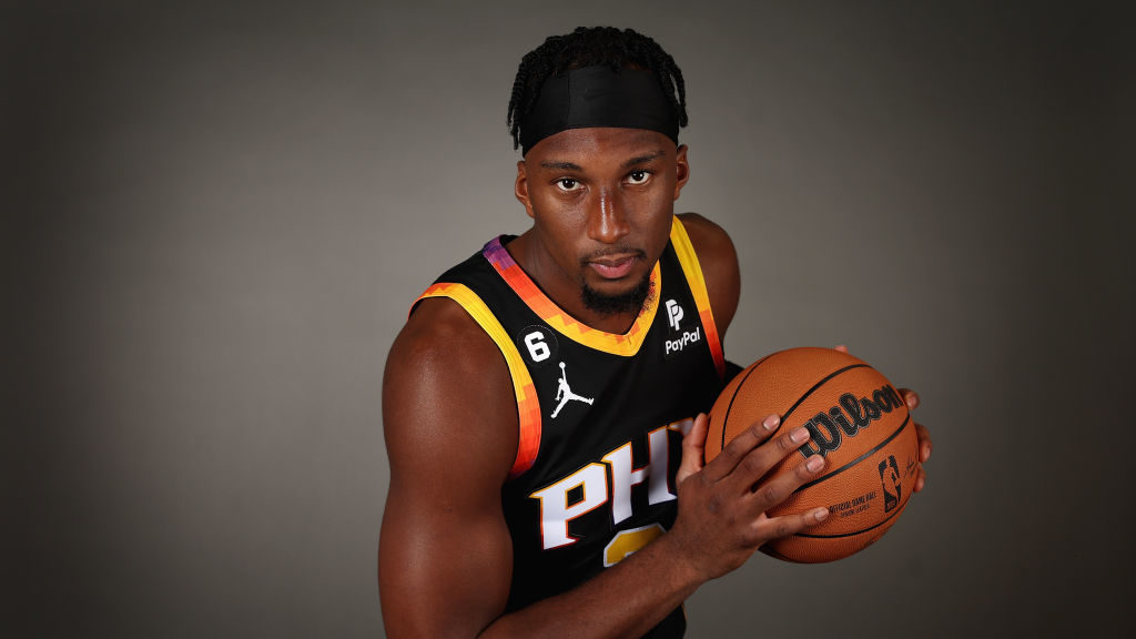 Josh Okogie #2 of the Phoenix Suns poses for a portrait during NBA media day at Events On Jackson o...