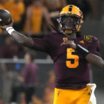 Arizona State quarterback Emory Jones throws a pass against Northern Arizona during the first half of an NCAA college football game Thursday, Sept. 1, 2022, in Tempe, Ariz. (AP Photo/Rick Scuteri)