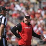 
              CORRECTS CITY TO IN LUBBOCK, TEXAS - Texas Tech head coach Joey McGuire argues with the head linesman against Houston during the first half of an NCAA college football game Saturday, Sept. 10, 2022, in Lubbock, Texas. (AP Photo/Justin Rex)
            