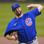 Chicago Cubs starting pitcher Wade Miley delivers during the first inning of the team's baseball game against the Pittsburgh Pirates in Pittsburgh, Saturday, Sept. 24, 2022. (AP Photo/Gene J. Puskar)