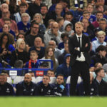 Chelsea Manager Graham Potter watches from the sidelines during the champions League soccer match between Chelsea and Red Bull Salzburg at the Stamford Bridge in London, England, in London , England, Wednesday, Sept. 14, 2022. (AP Photo/Leila Coker)