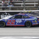 Joey Logano (22) drives during the NASCAR Cup Series auto race at Texas Motor Speedway in Fort Worth, Texas, Sunday, Sept. 25, 2022. (AP Photo/Larry Papke)