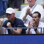 Coach Christian Ruud, left, reacts while watching his son Casper Ruud, of Norway, compete against Karen Khachanov, of Russia, during the semifinals of the U.S. Open tennis championships, Friday, Sept. 9, 2022, in New York. (AP Photo/John Minchillo)