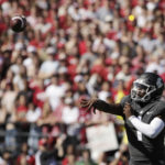 Washington State quarterback Cameron Ward throws a pass during the first half of an NCAA college football game against Oregon, Saturday, Sept. 24, 2022, in Pullman, Wash. (AP Photo/Young Kwak)