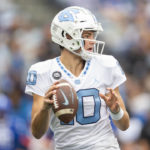 North Carolina quarterback Drake Maye looks to pass in the first half of an NCAA college football game against Georgia State Saturday, Sept. 10, 2022, in Atlanta. (AP Photo/Hakim Wright Sr.)
