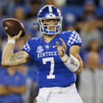 
              Kentucky quarterback Will Levis (7) throws a pass during the first half of an NCAA college football game against Northern Illinois in Lexington, Ky., Saturday, Sept. 24, 2022. (AP Photo/Michael Clubb)
            