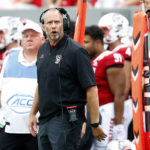 North Carolina State head coach Dave Doeren watches a replay during the second half of an NCAA college football game against the Charleston Southern in Raleigh, N.C., Saturday, Sept. 10, 2022. (AP Photo/Karl B DeBlaker)